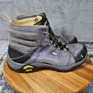 Ahnu Montara Boots Women 9.5 Purple Black Gray Suede Hiking Waterproof Vibram